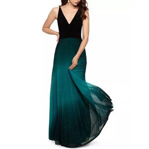 Betsy & Adam Pleated Glitter-Skirt Formal Gown size 6 black green teal ombre